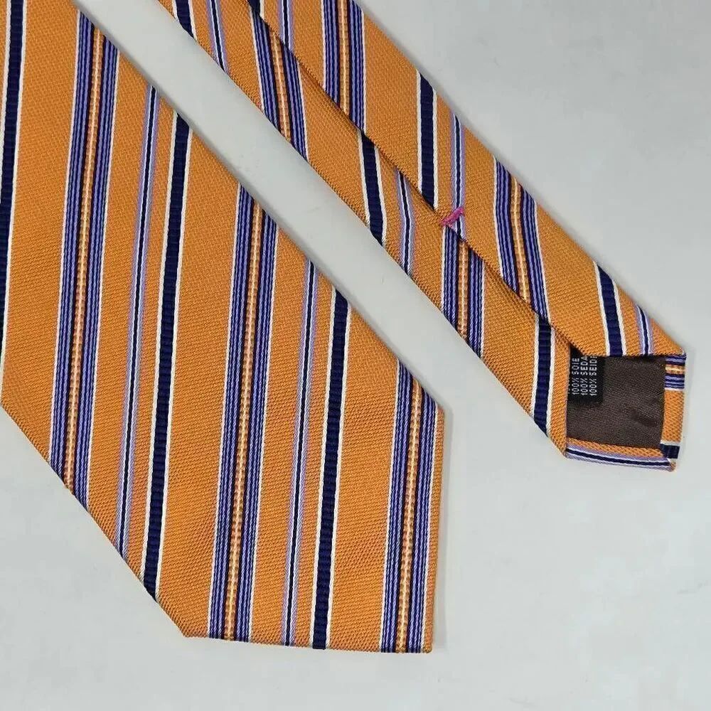 TAILORBYRD HANDMADE ITALY SILK TIE ORANGE BLUE REGIMENTAL STRIPE WOVEN 4" X 60"